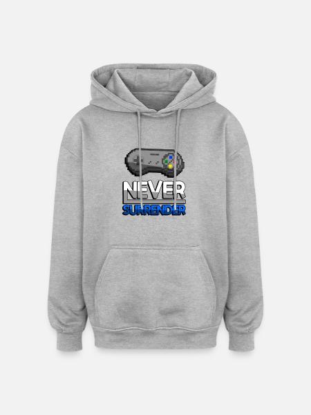 NEVER SURRENDER (Blue) + SNES Controller - Gaming - Oversized Unisex Hoodie - heather grey