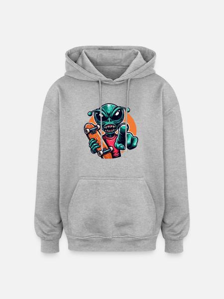 Alien skate - Sweat à capuche oversize unisexe - gris chiné