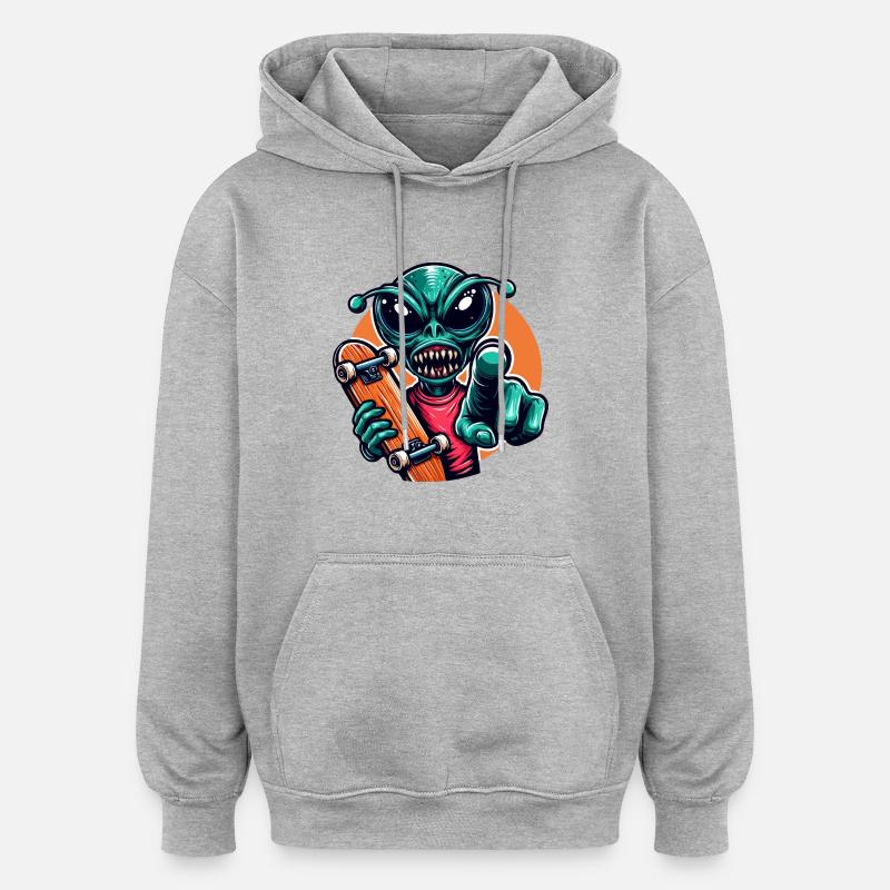 Alien skate - Sweat à capuche oversize unisexe - gris chiné