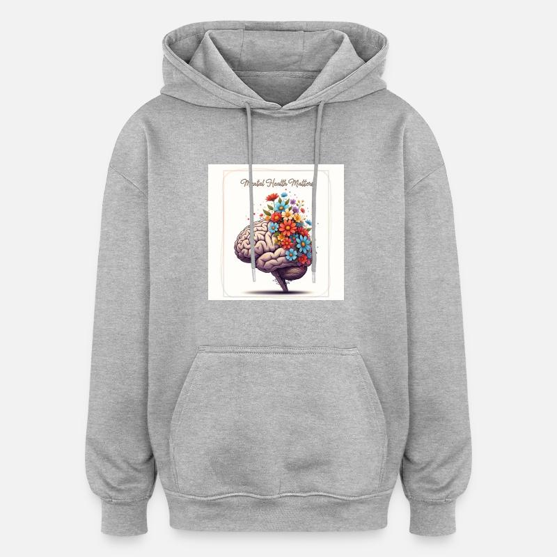 Brain Bloom: Mental Wellness Art - Sweat à capuche oversize unisexe - gris chiné