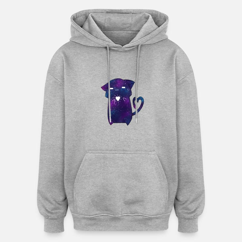 Chat galaxie - Sweat à capuche oversize unisexe - gris chiné