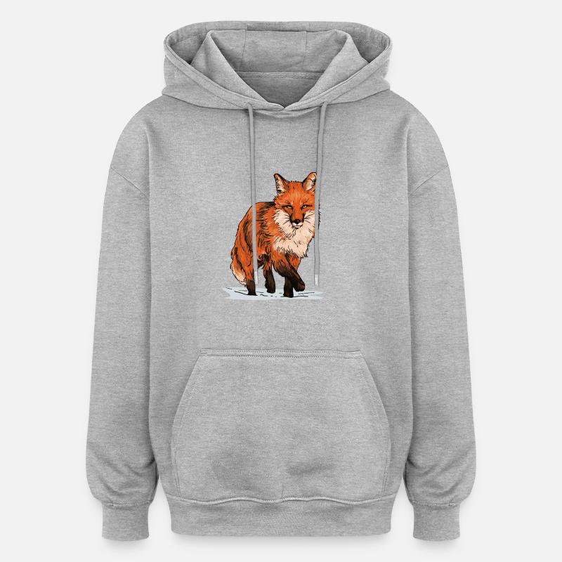 Fuchs in Wildbahn - Oversized Unisex Hoodie - Grau meliert