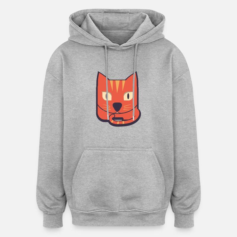 Comic Katze - Oversized Unisex Hoodie - Grau meliert