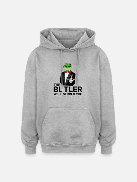 Frog - Butler - Servant - Gift - Oversized Unisex Hoodie - heather grey