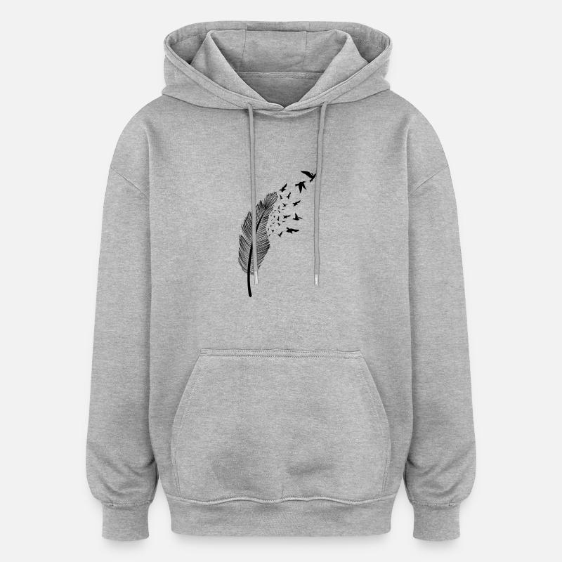Feder und Vogel - Oversized Unisex Hoodie - Grau meliert