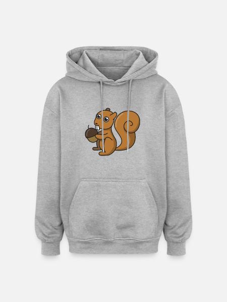 Squirrel cartoon gift nut forest animal kids - Oversized Unisex Hoodie - heather grey