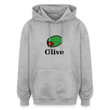 Olive vert fruit amande poivrons - Sweat à capuche oversize unisexe - gris chiné - Devant - Noah (186cm)