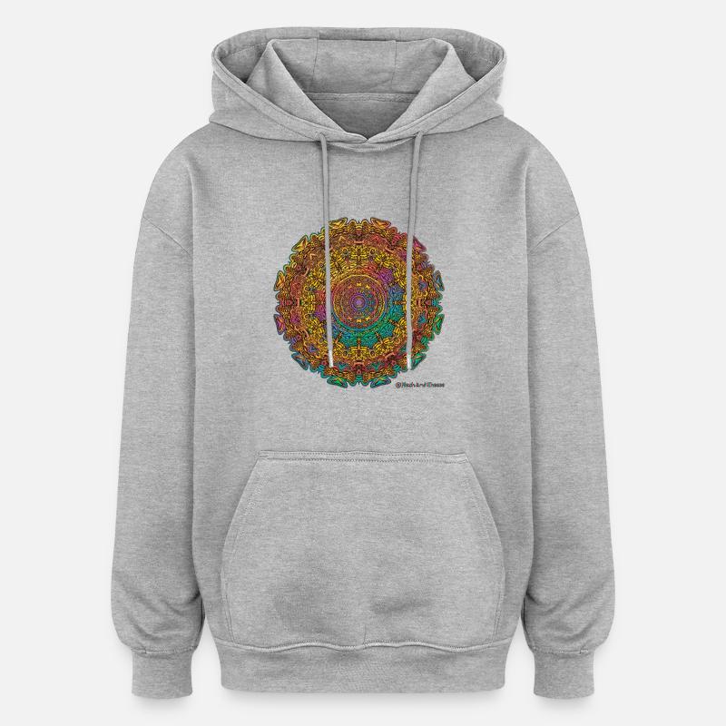 Kaléidoscope mandala - Sweat à capuche oversize unisexe - gris chiné