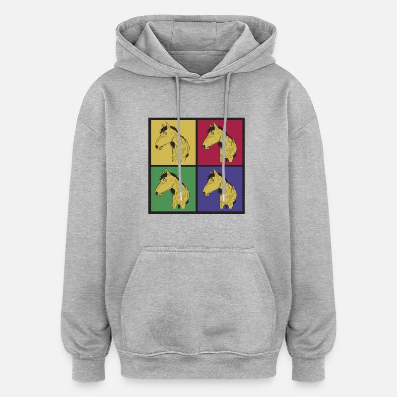 Chevaux pop art - Sweat à capuche oversize unisexe - gris chiné