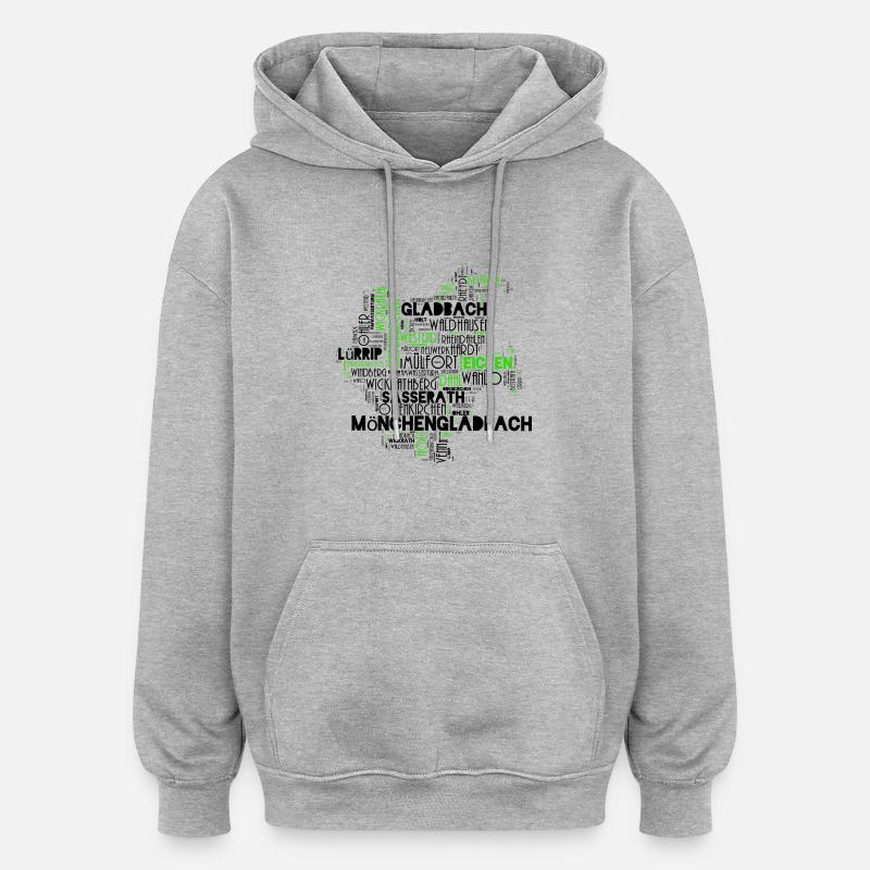 Mönchengladbach en mots - Sweat à capuche oversize unisexe - gris chiné