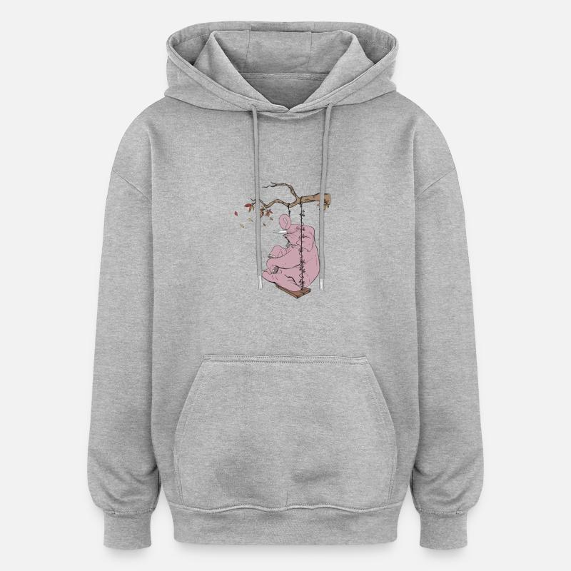 Elefant - Oversized Unisex Hoodie - Grau meliert