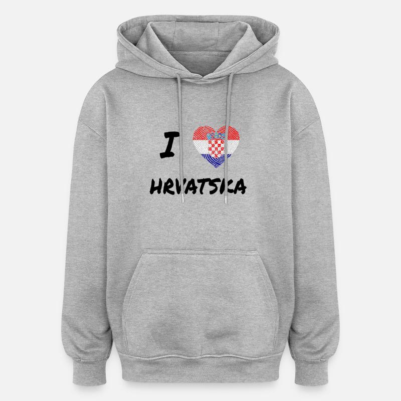 Amour pour la Croatie - Sweat à capuche oversize unisexe - gris chiné