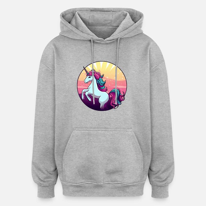 Einhorn springt Sunset - Oversized Unisex Hoodie - Grau meliert