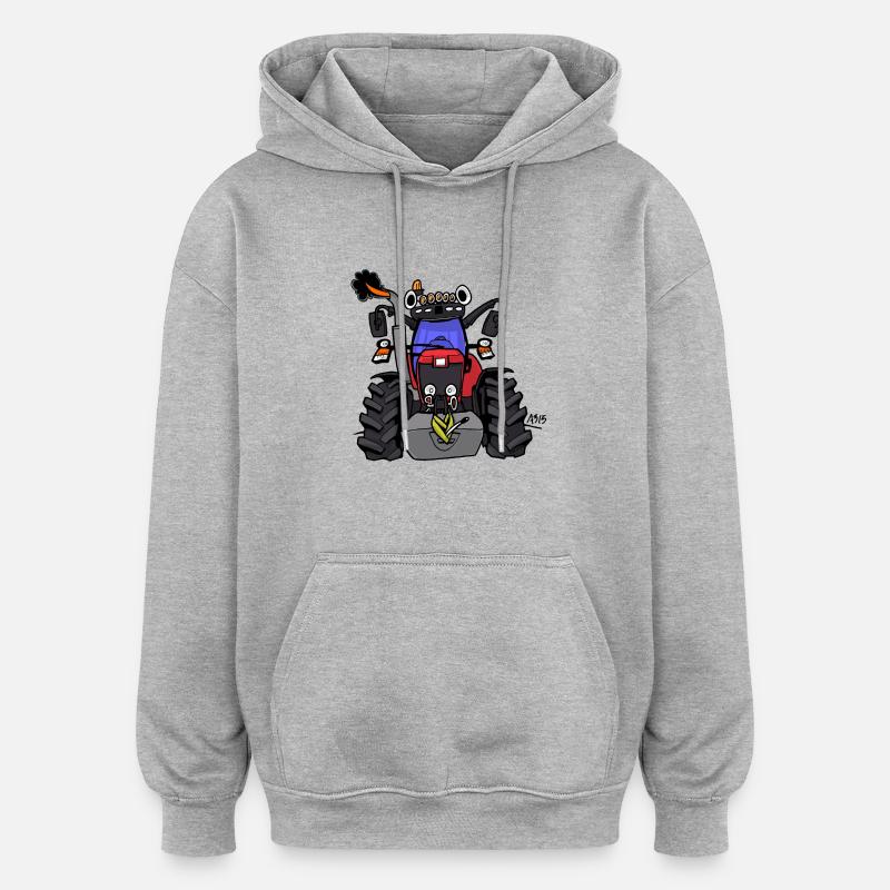 0152 Roter Traktor - Oversized Unisex Hoodie - Grau meliert