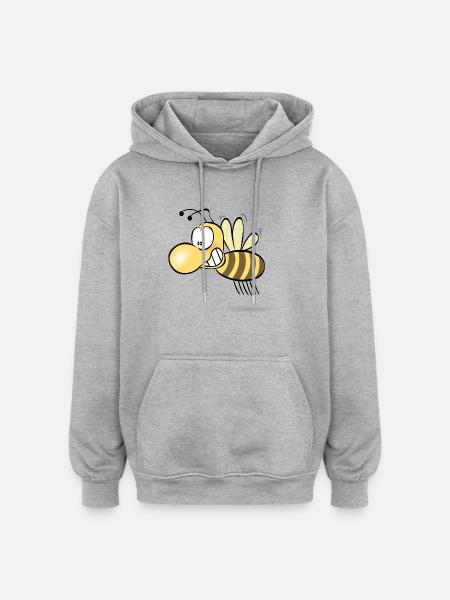 Funny cartoon bee gift idea - Oversized Unisex Hoodie - heather grey