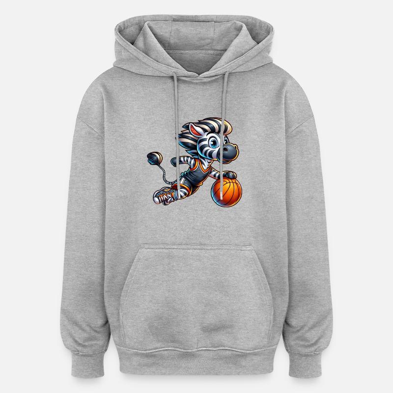 Action de basket-ball zèbre - Sweat à capuche oversize unisexe - gris chiné