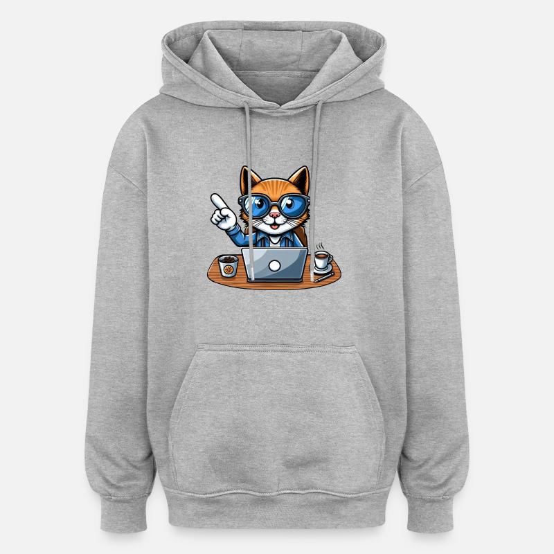 Chat et matou au bureau - patron avec café PDG - Sweat à capuche oversize unisexe - gris chiné