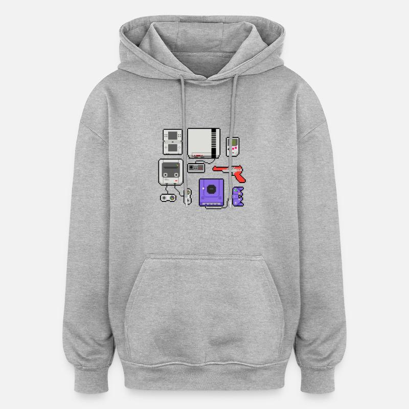 Pixel art console - Sweat à capuche oversize unisexe - gris chiné
