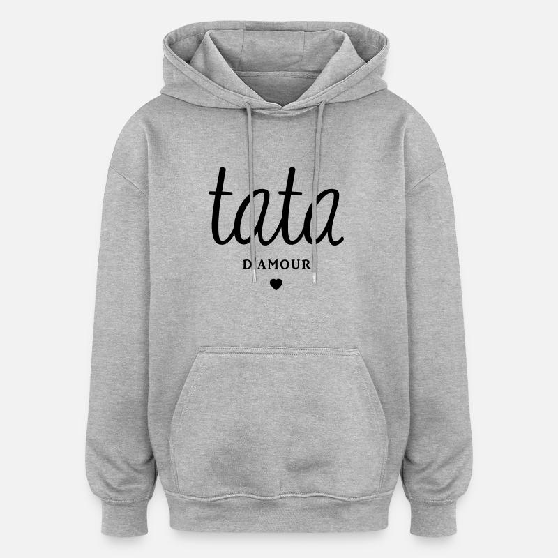TATA D'AMOUR - Sweat à capuche oversize unisexe - gris chiné