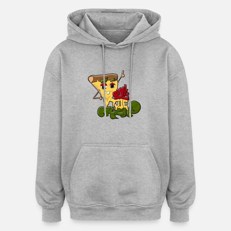 PizzaBF - Sweat à capuche oversize unisexe - gris chiné