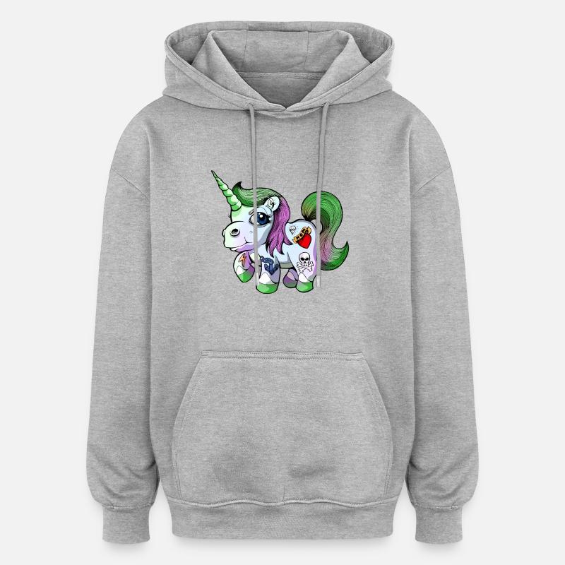 Einhorn Tattoo - Oversized Unisex Hoodie - Grau meliert