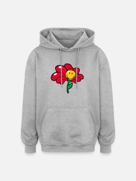 Smiley Flower - Oversized Unisex Hoodie - heather grey