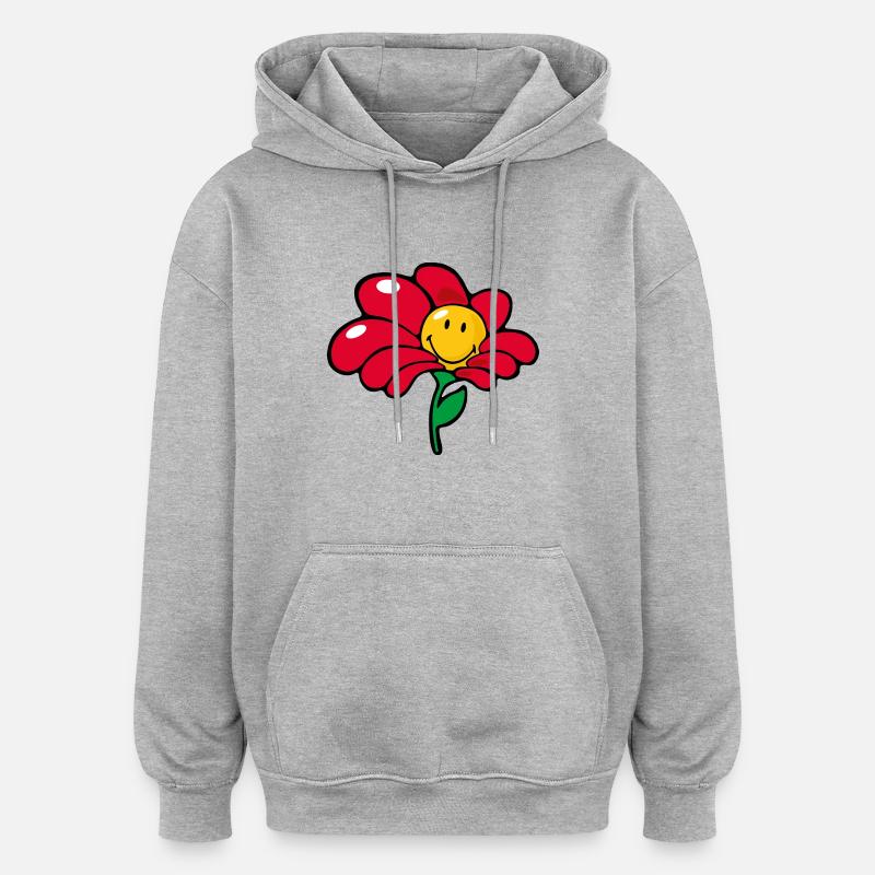 Smiley Flower - Sweat à capuche oversize unisexe - gris chiné