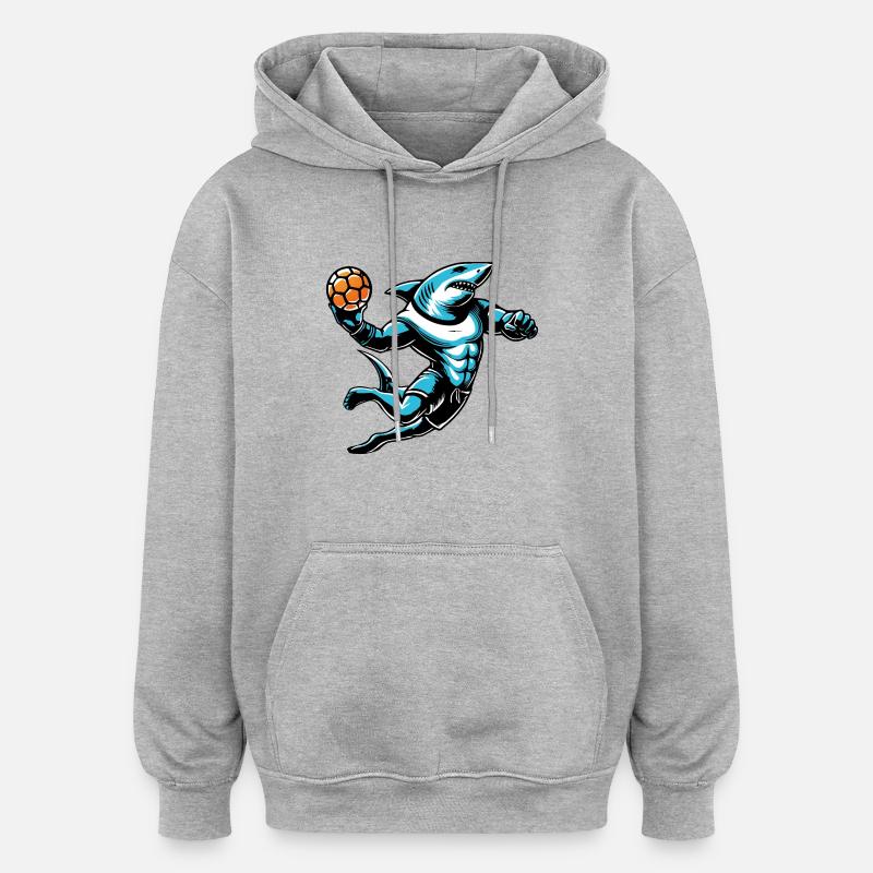 Le requin beach handballeur - Sweat à capuche oversize unisexe - gris chiné