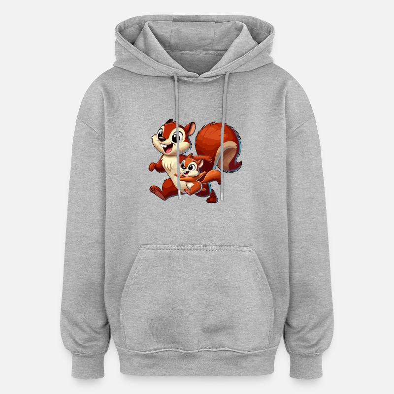 Eichhörnchen-Mutter und Kind beim Herumtollen - Oversized Unisex Hoodie - Grau meliert