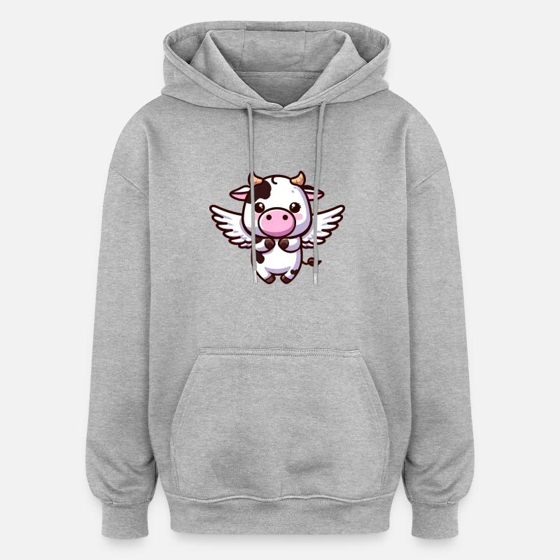 Mucca celeste: un angelo con le ali - Felpa con cappuccio unisex oversize - grigio melange