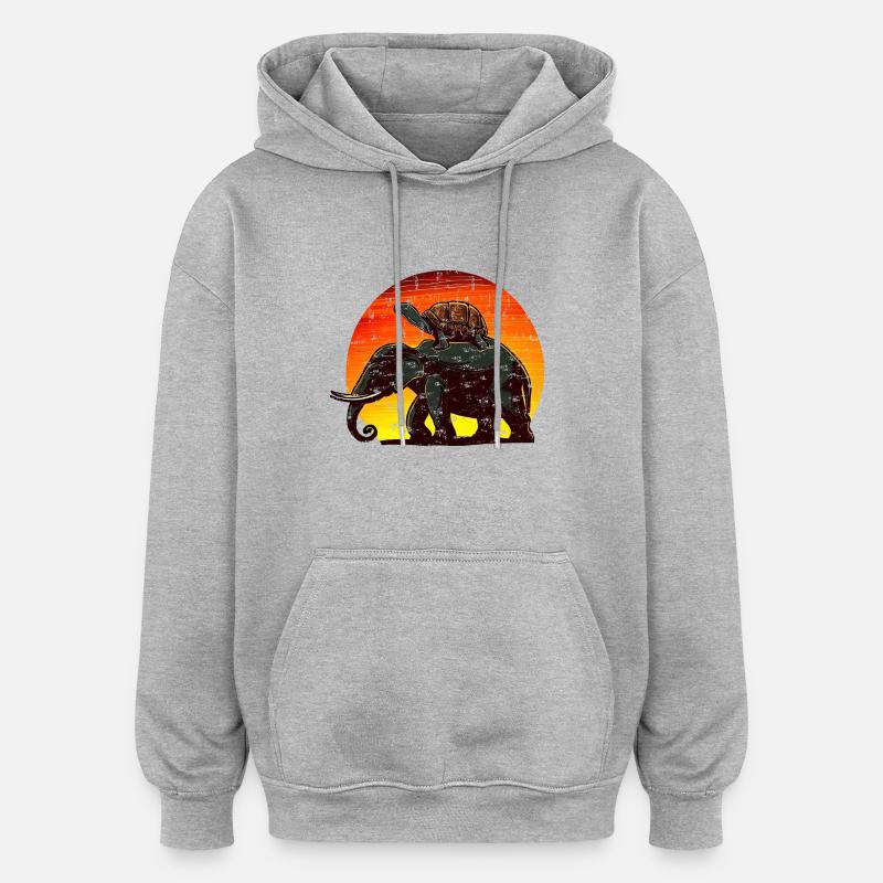Elephant Turtle Sunset Design - Oversized Unisex Hoodie - heather grey