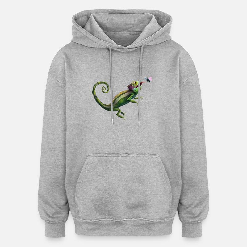 Chameleon eats fly - Oversized Unisex Hoodie - heather grey