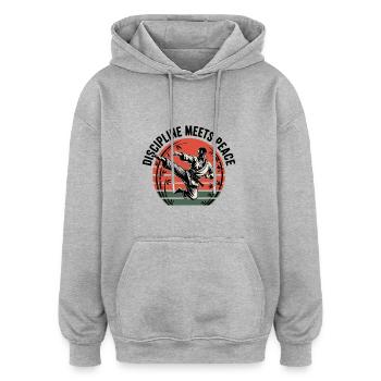 Discipline Meets Peace - Oversized Unisex Hoodie - Grau meliert - Vorne - Noah (186cm)