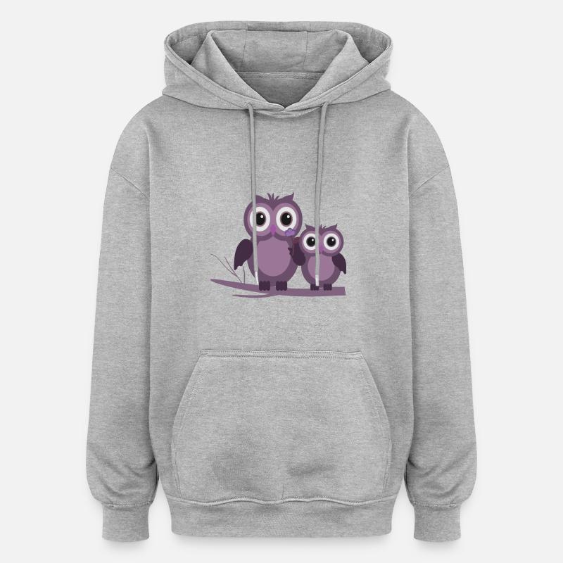 zwei Eulen Lila Pflaume Flieder - Oversized Unisex Hoodie - Grau meliert