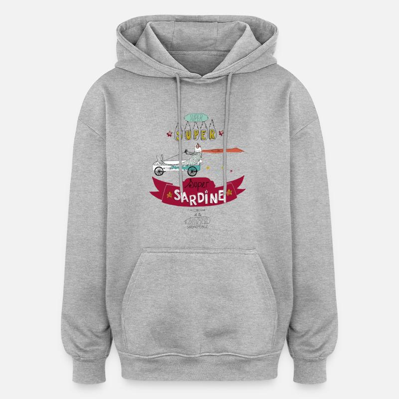 Super Sardine ROUGE - Sweat à capuche oversize unisexe - gris chiné