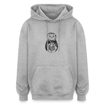 Matroschka Cat - Oversized Unisex Hoodie - Grau meliert - Vorne - Noah (186cm)