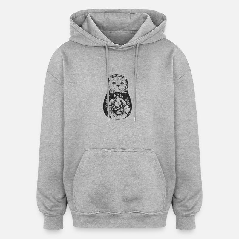 Matryoshka Cat - Sweat à capuche oversize unisexe - gris chiné