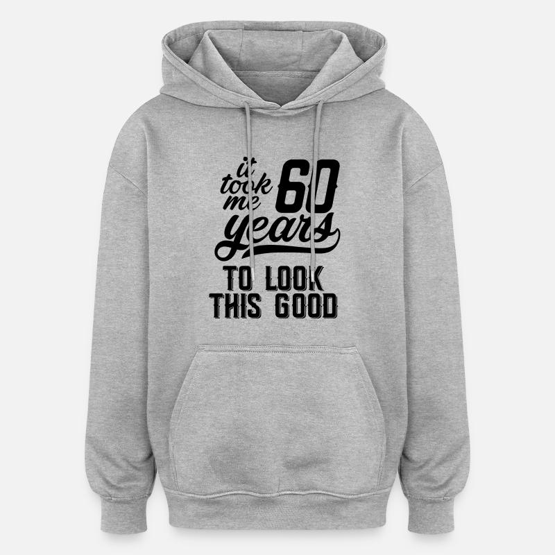 60 ans - Sweat à capuche oversize unisexe - gris chiné