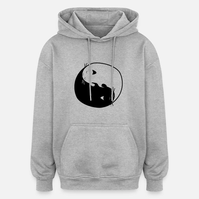 Cat yin yang - Sweat à capuche oversize unisexe - gris chiné