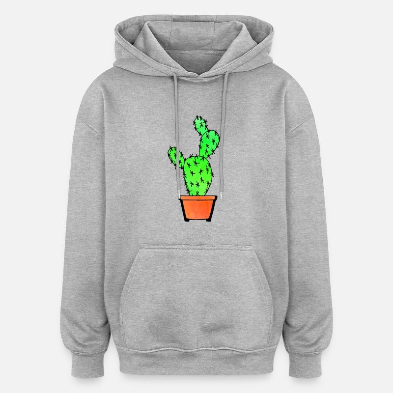 Cactus aquarelle - Sweat à capuche oversize unisexe - gris chiné