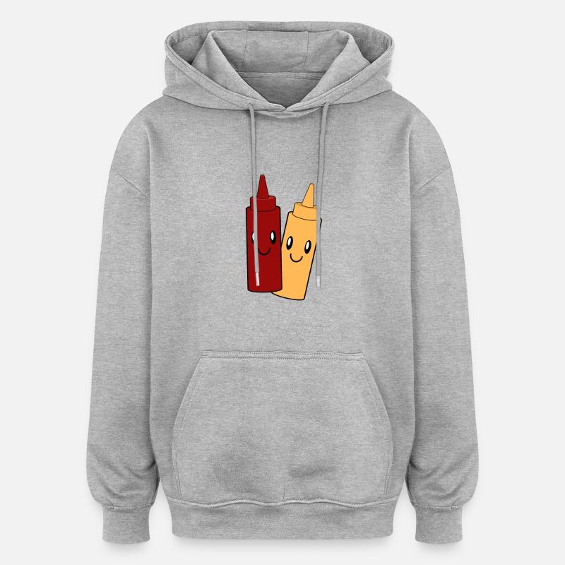 Mayonnaise-ketchup paire conception - Sweat à capuche oversize unisexe - gris chiné
