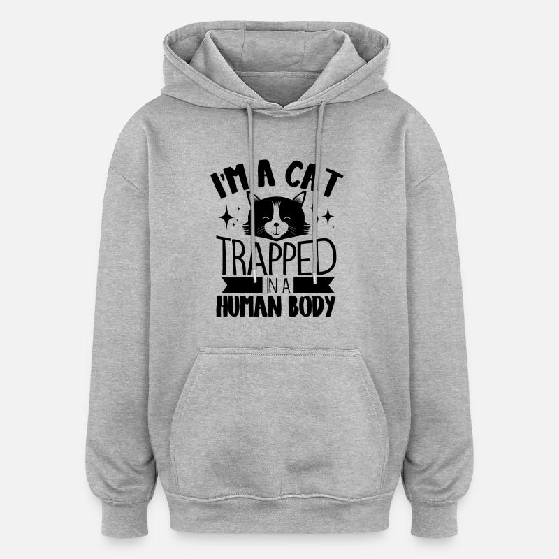 chat - Sweat à capuche oversize unisexe - gris chiné