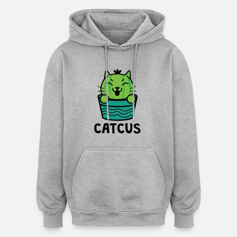 Awesome Catcus Tshirt - Oversized Unisex Hoodie - heather grey