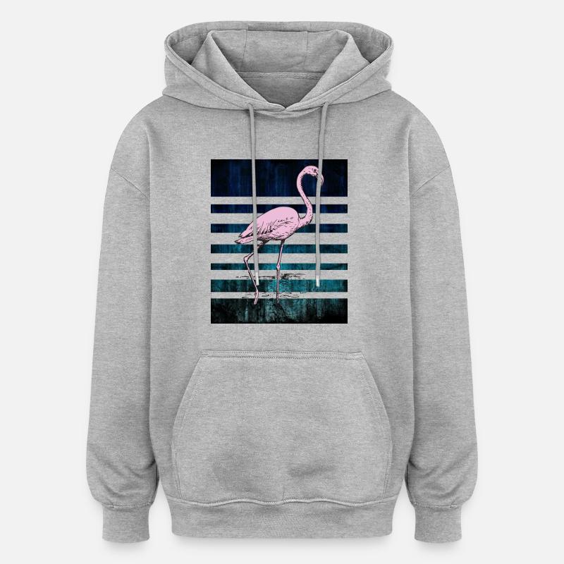 Flamant rose - Sweat à capuche oversize unisexe - gris chiné