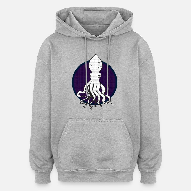 Weißer Octopus - Oversized Unisex Hoodie - Grau meliert