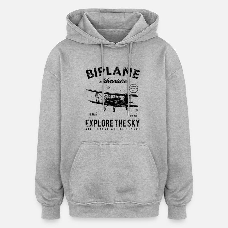 avion - Sweat à capuche oversize unisexe - gris chiné