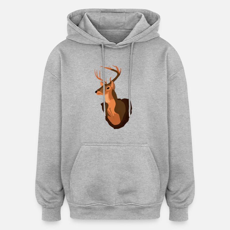 Cerf Trophy 1234 844 - Sweat à capuche oversize unisexe - gris chiné
