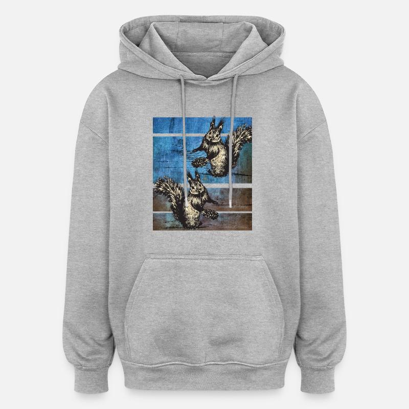 Écureuil rétro - Sweat à capuche oversize unisexe - gris chiné