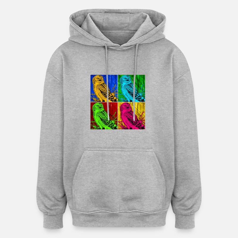 Eule - Oversized Unisex Hoodie - Grau meliert