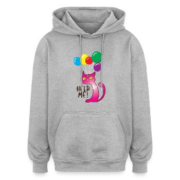 Katze Hilf mir, Help me - Oversized Unisex Hoodie - Grau meliert - Vorne - Noah (186cm)